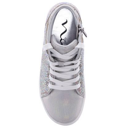Nina Shoes Girls Kula Silver Crystal Side Zip High Top Sneaker