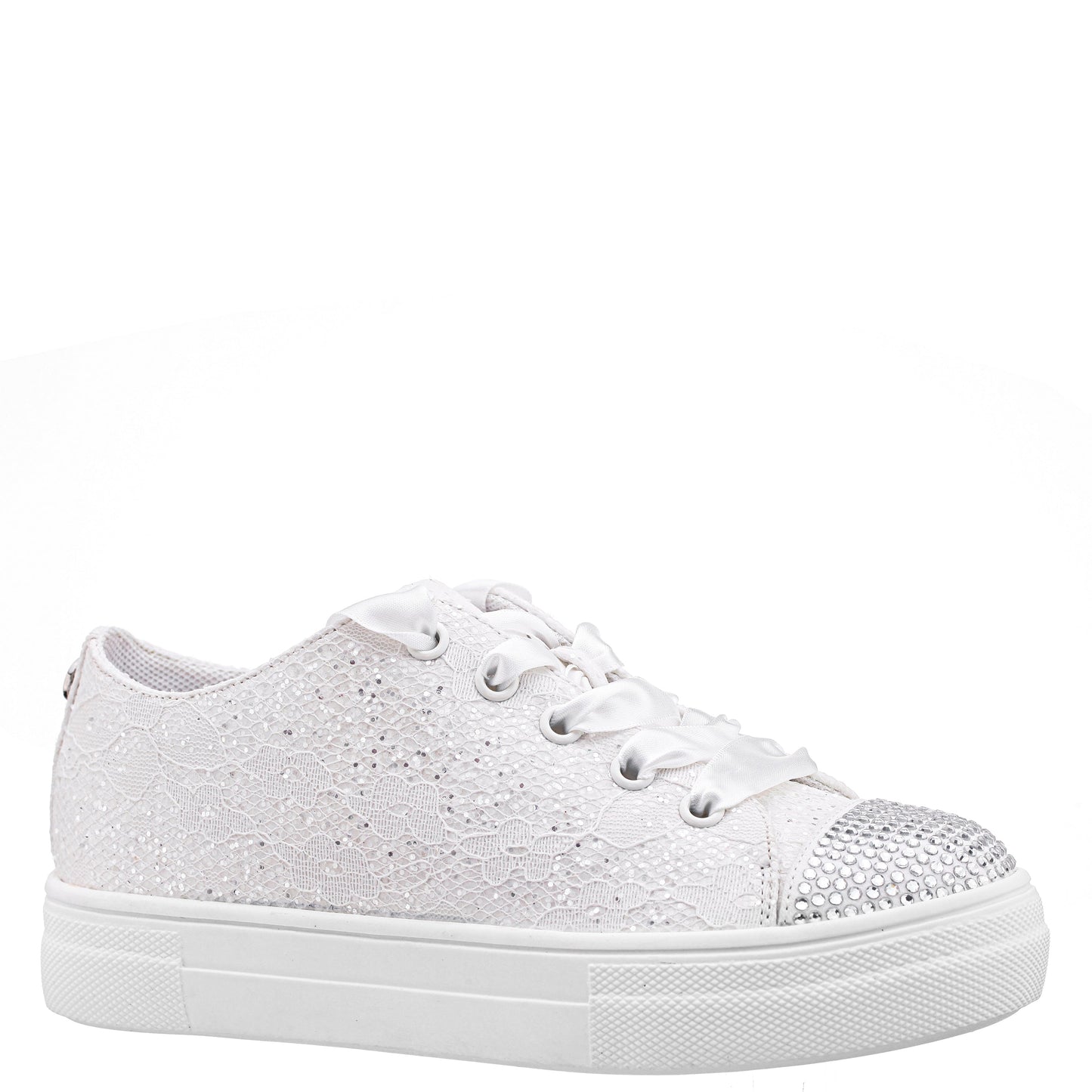 Nina Shoes Girls Monika White Glitter Lace Tie Sneakers