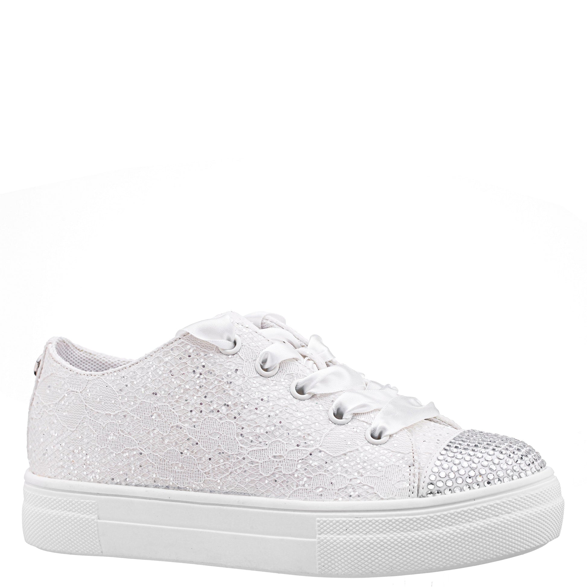 Nina Shoes Girls Monika White Glitter Lace Tie Sneakers