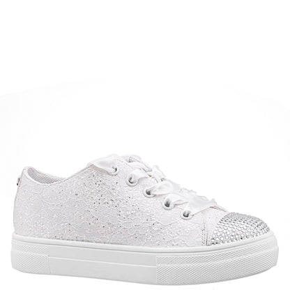 Nina Shoes Girls Monika White Glitter Lace Tie Sneakers