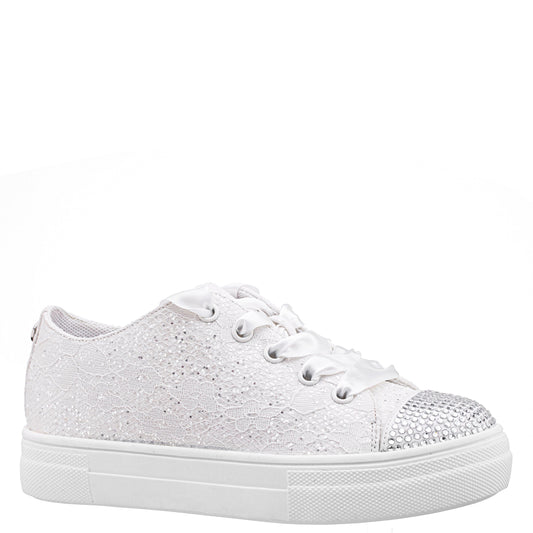 Nina Shoes Girls Monika White Glitter Lace Tie Sneakers
