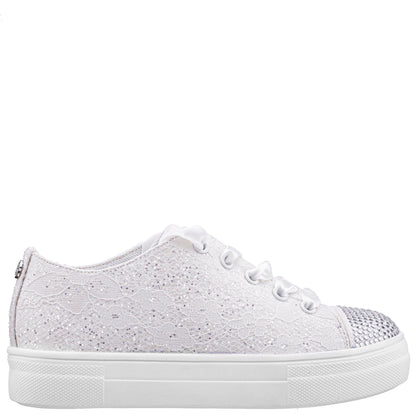 Nina Shoes Girls Monika White Glitter Lace Tie Sneakers