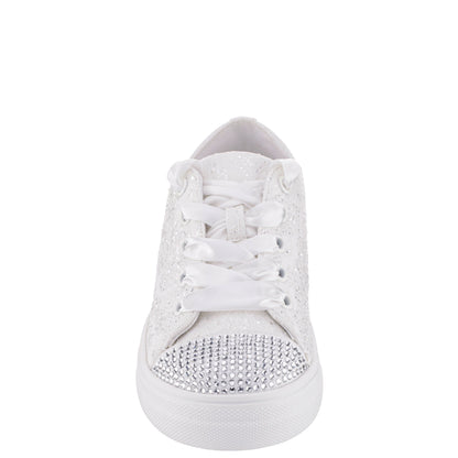 Nina Shoes Girls Monika White Glitter Lace Tie Sneakers