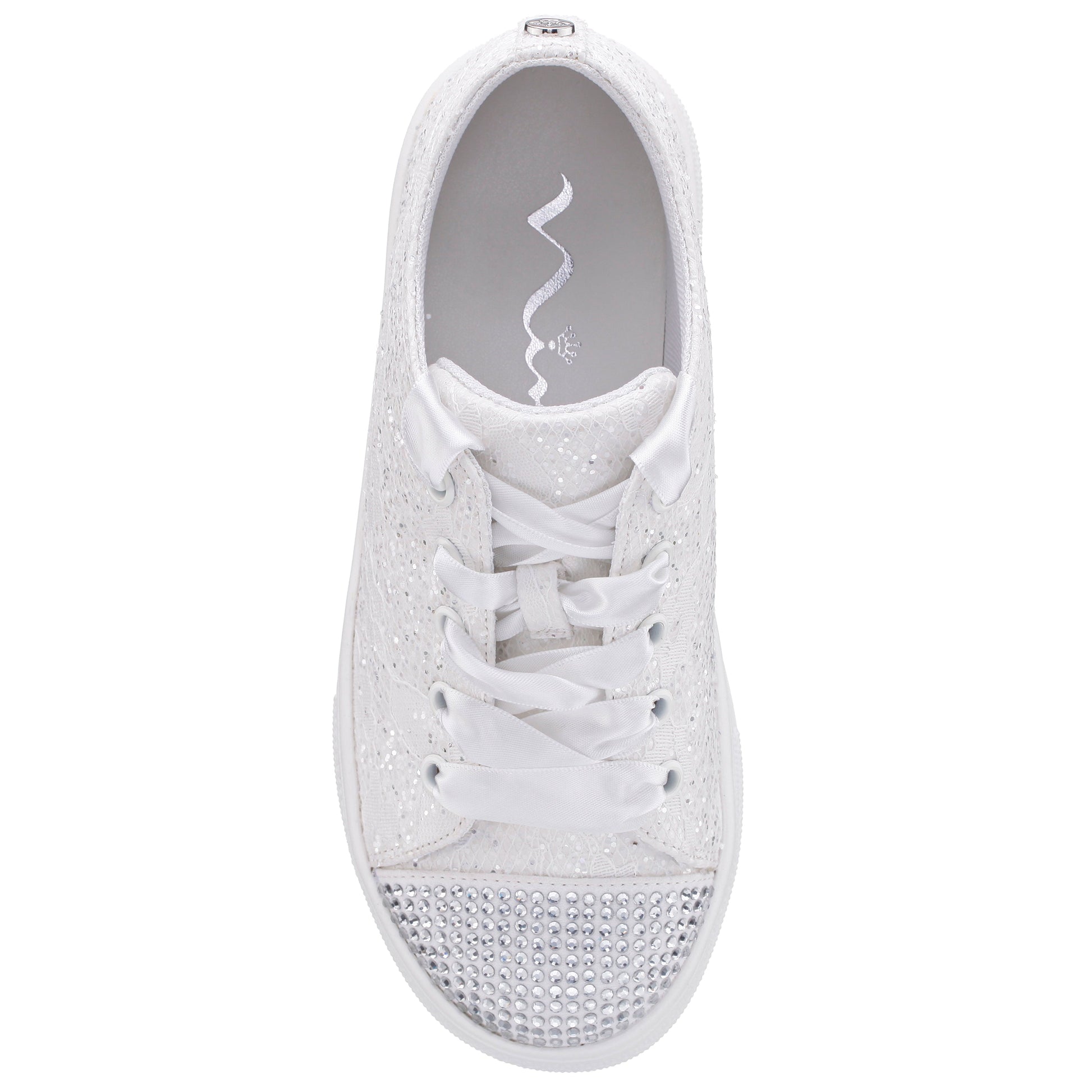 Nina Shoes Girls Monika White Glitter Lace Tie Sneakers