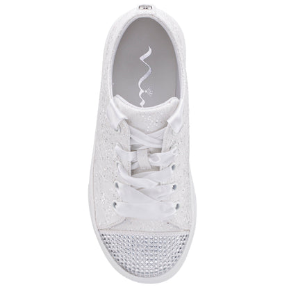 Nina Shoes Girls Monika White Glitter Lace Tie Sneakers