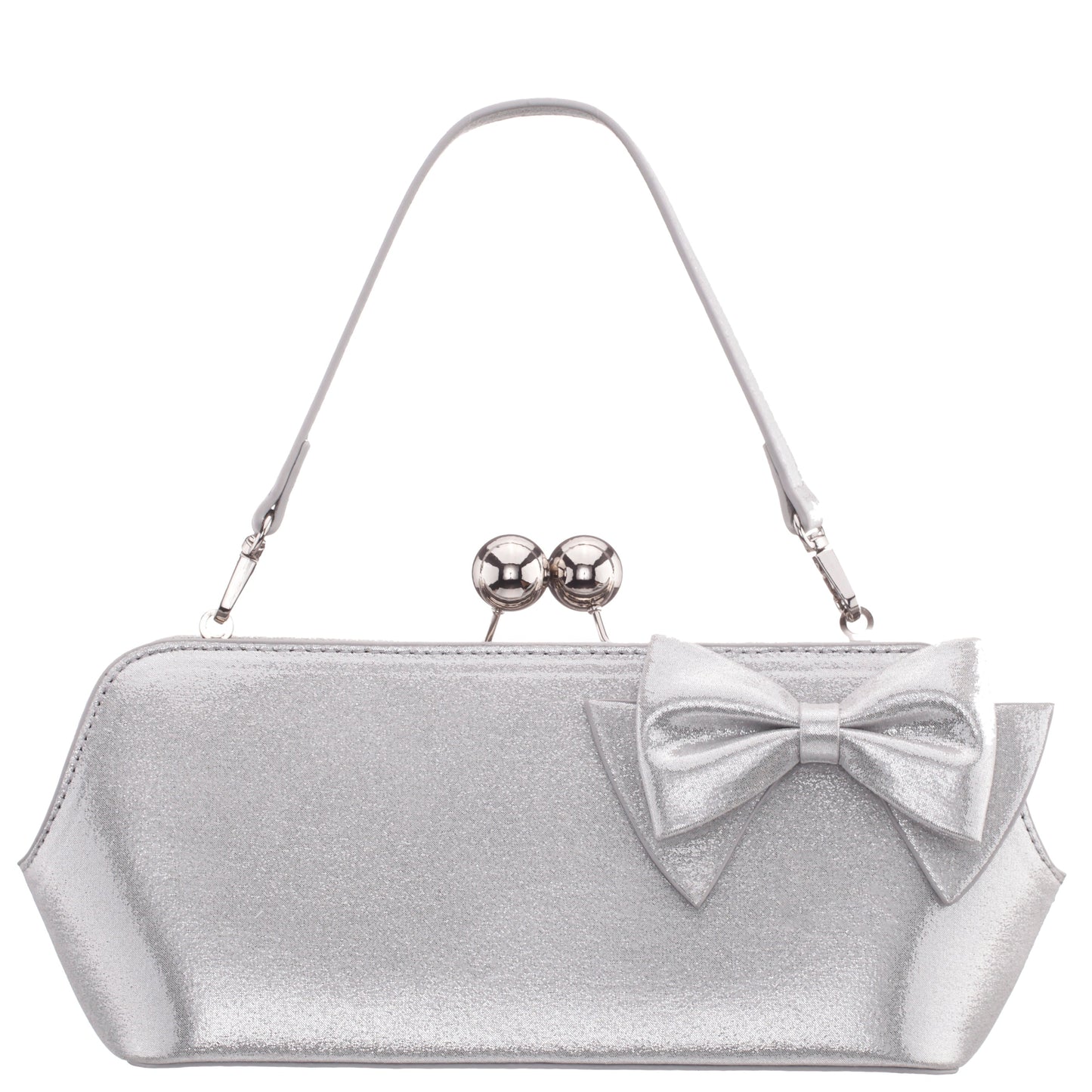 Nina Shoes Kenji-M True Silver Reflective Suedette Frame Clutch