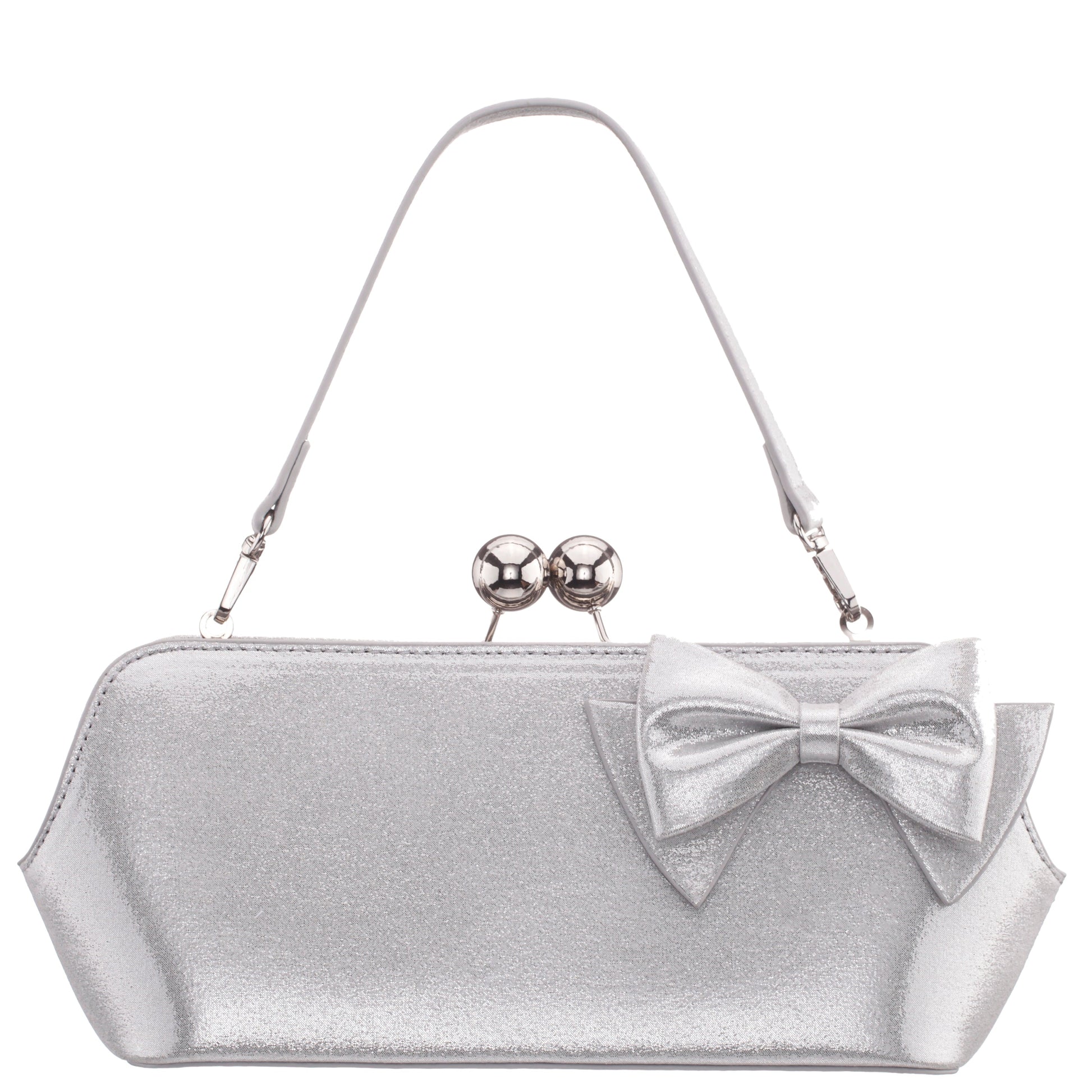 Nina Shoes Kenji-M True Silver Reflective Suedette Frame Clutch
