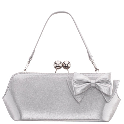 Nina Shoes Kenji-M True Silver Reflective Suedette Frame Clutch