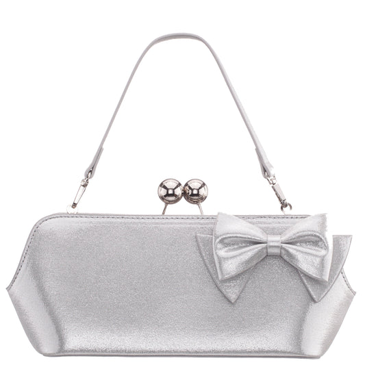 Nina Shoes Kenji-M True Silver Reflective Suedette Frame Clutch