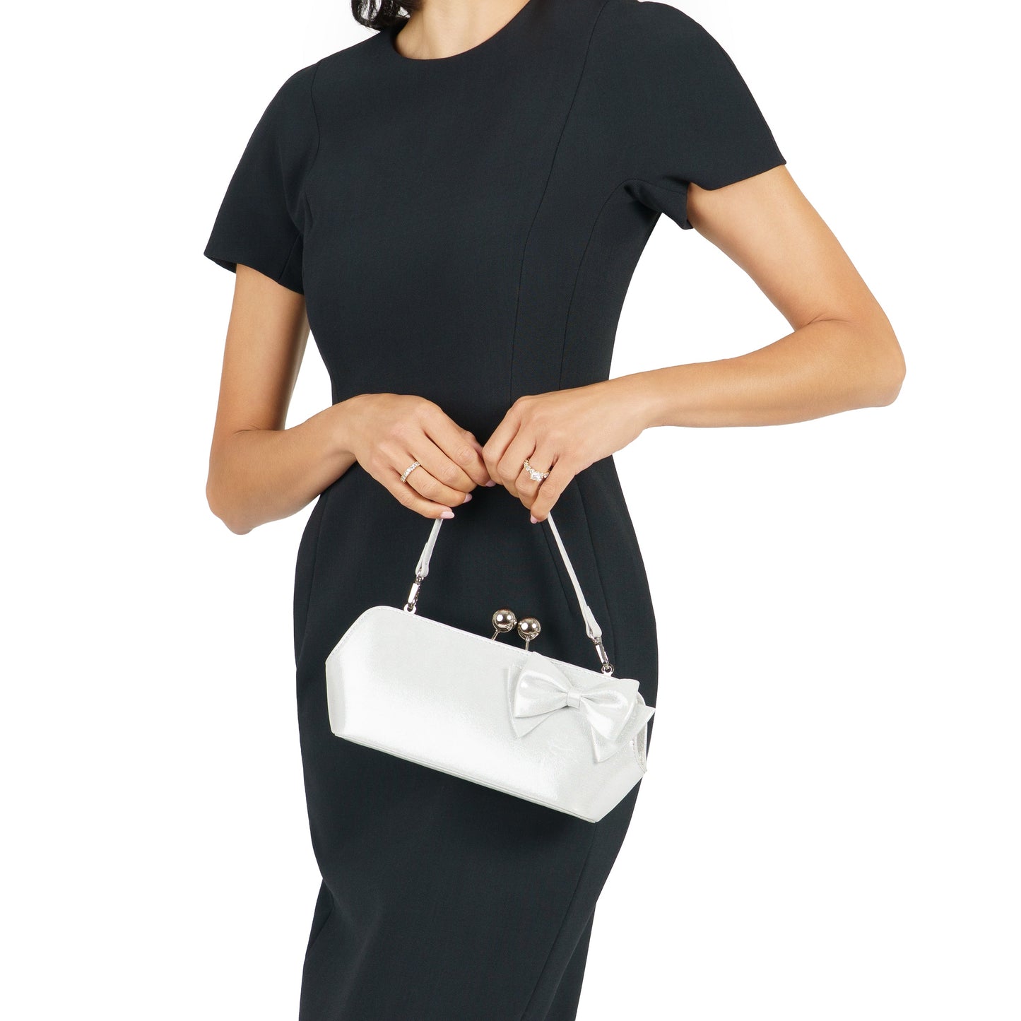Nina Shoes Kenji-M True Silver Reflective Suedette Frame Clutch