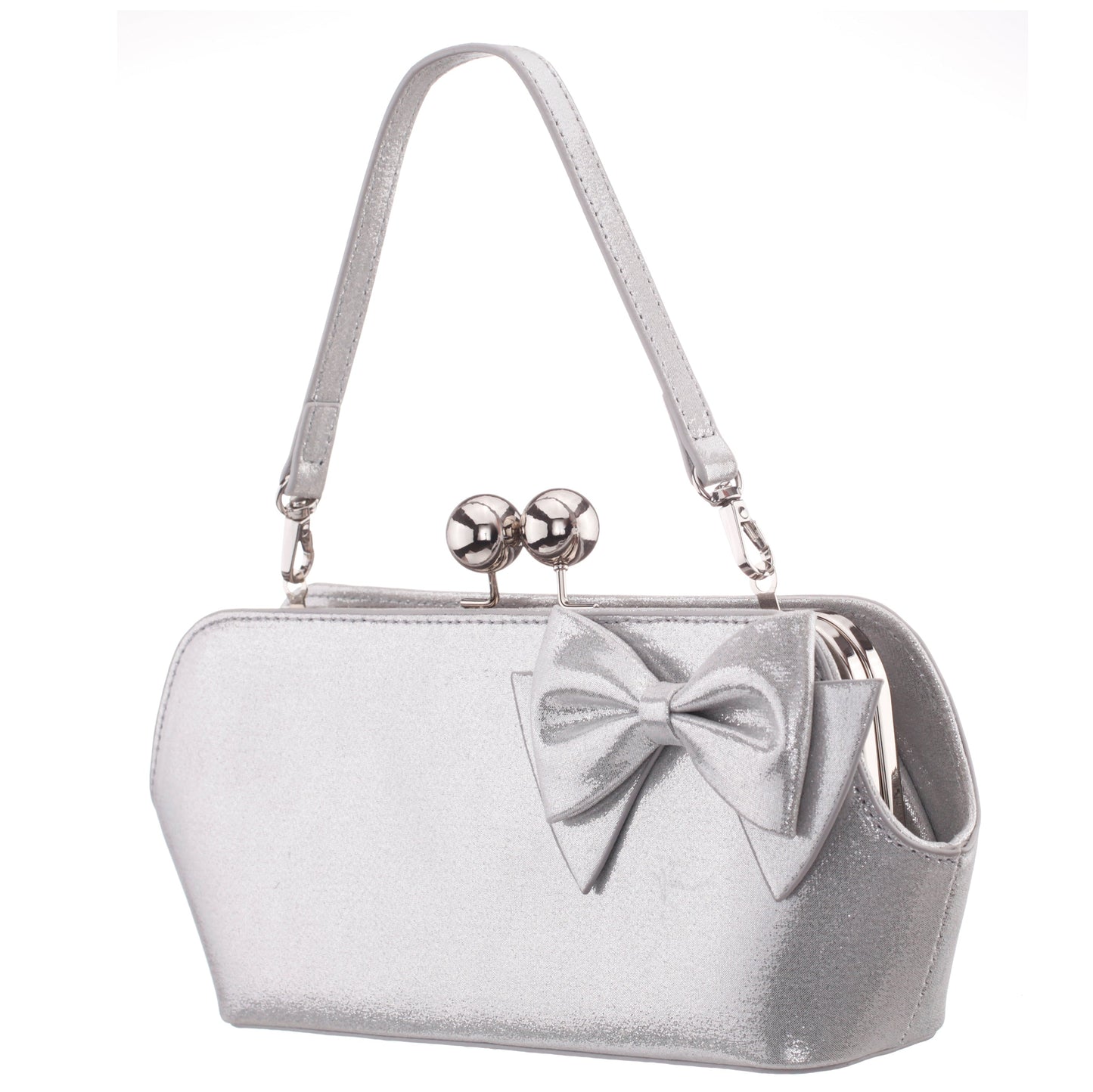 Nina Shoes Kenji-M True Silver Reflective Suedette Frame Clutch