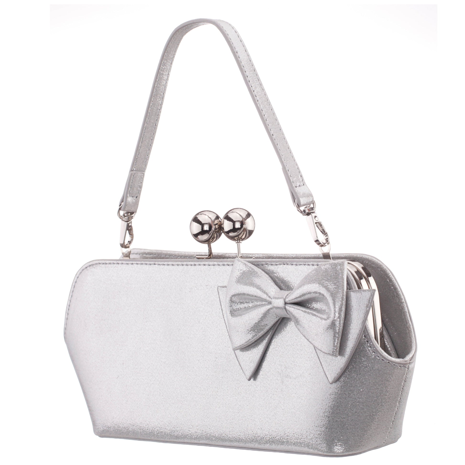 Nina Shoes Kenji-M True Silver Reflective Suedette Frame Clutch