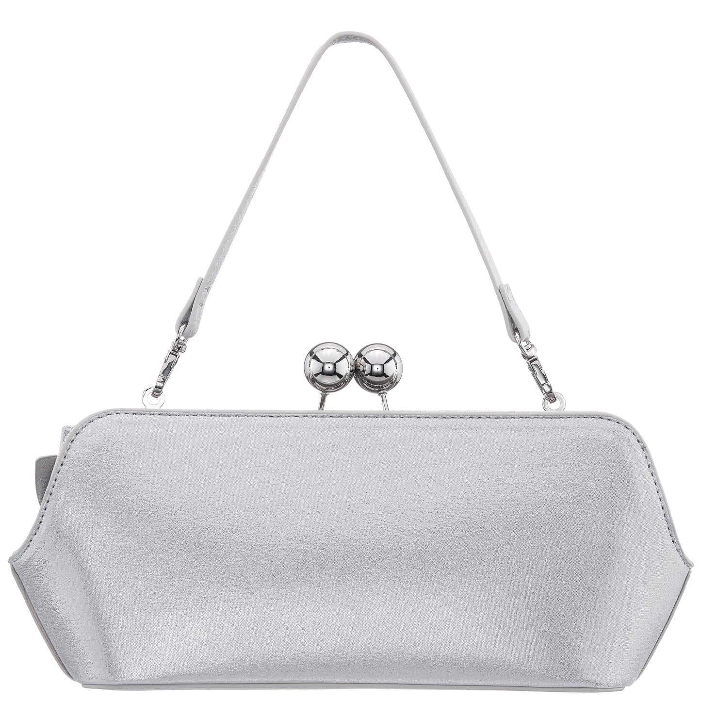 Nina Shoes Kenji-M True Silver Reflective Suedette Frame Clutch