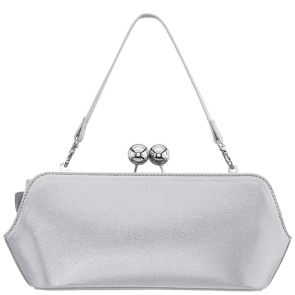 Nina Shoes Kenji-M True Silver Reflective Suedette Frame Clutch