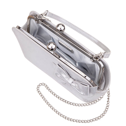 Nina Shoes Kenji-M True Silver Reflective Suedette Frame Clutch