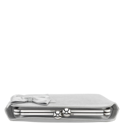 Nina Shoes Kenji-M True Silver Reflective Suedette Frame Clutch