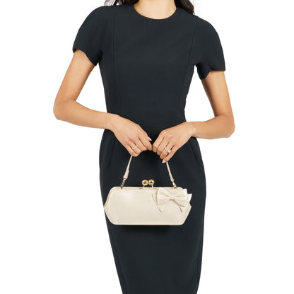 Nina Shoes Kenji-M Platino Reflective Suedette Frame Clutch