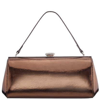 Nina Shoes Delsie Brown Mini Geo Metallic Frame Clutch