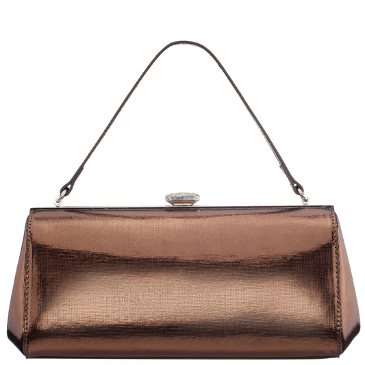 Nina Shoes Delsie Brown Mini Geo Metallic Frame Clutch