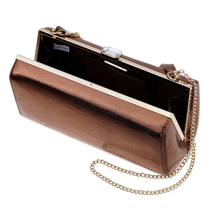 Nina Shoes Delsie Brown Mini Geo Metallic Frame Clutch