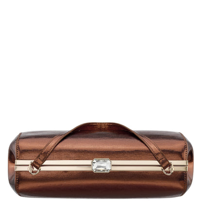 Nina Shoes Delsie Brown Mini Geo Metallic Frame Clutch