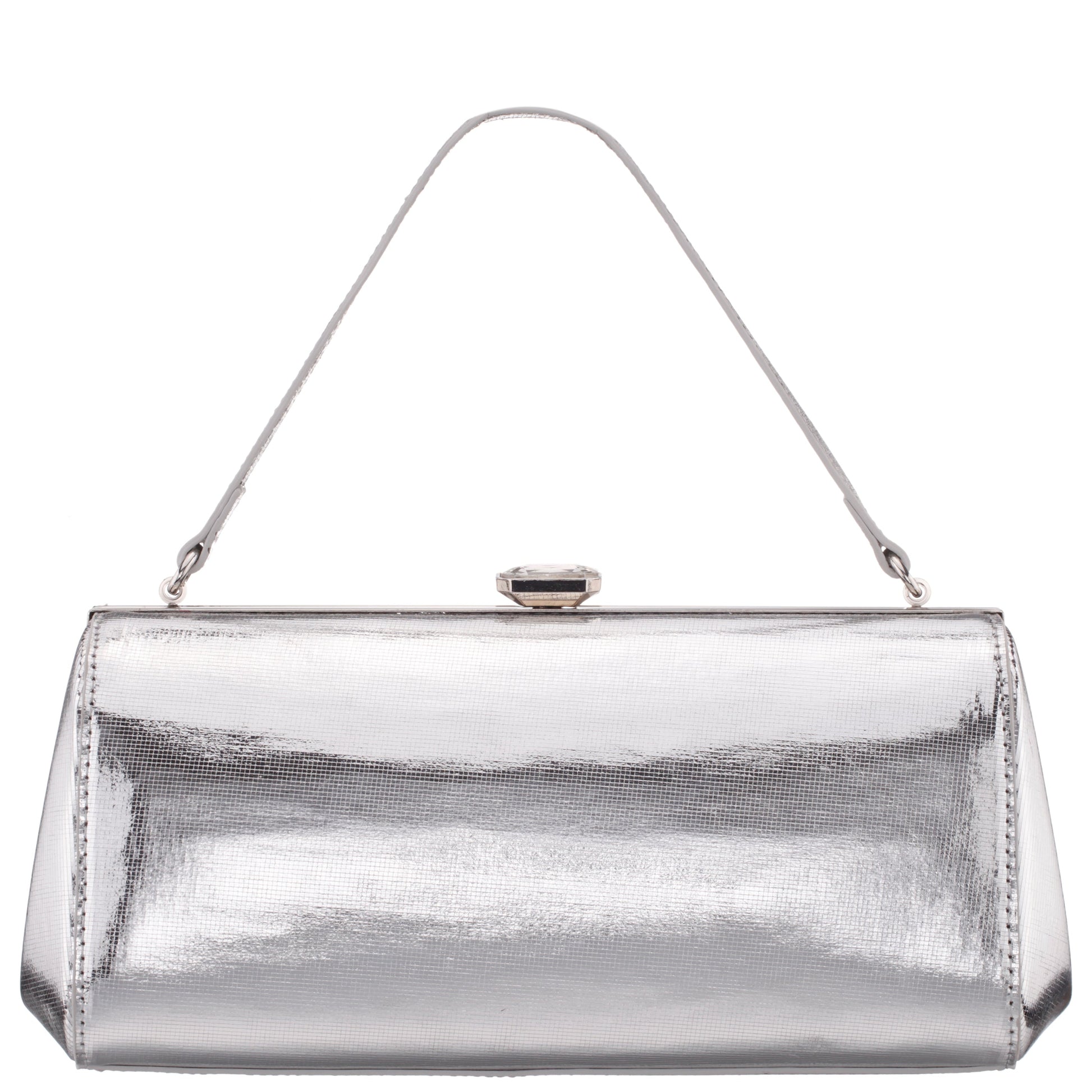 Nina Shoes Delsie Silver Mini Geo Metallic Frame Clutch