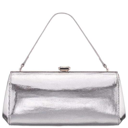 Nina Shoes Delsie Silver Mini Geo Metallic Frame Clutch