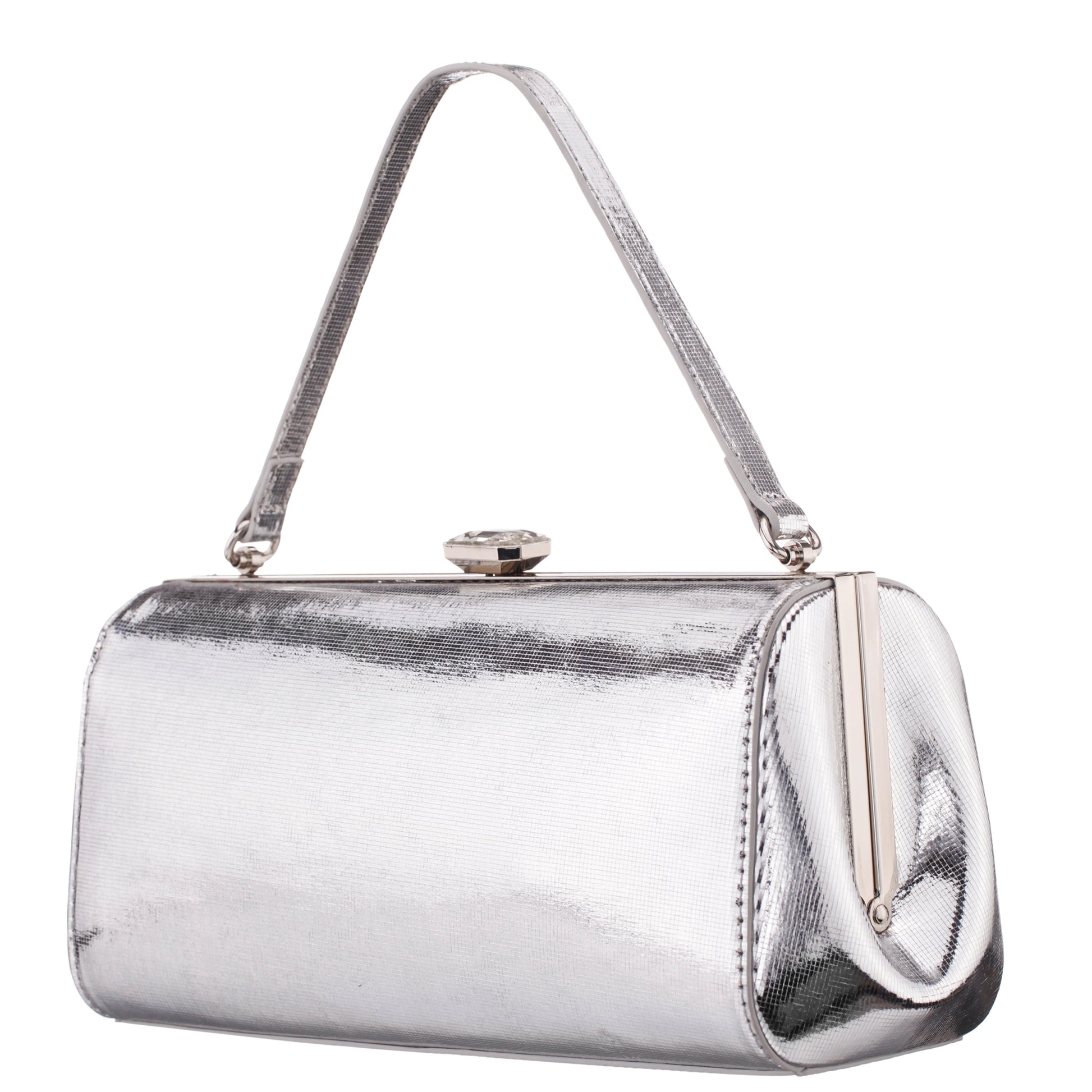Nina Shoes Delsie Silver Mini Geo Metallic Frame Clutch