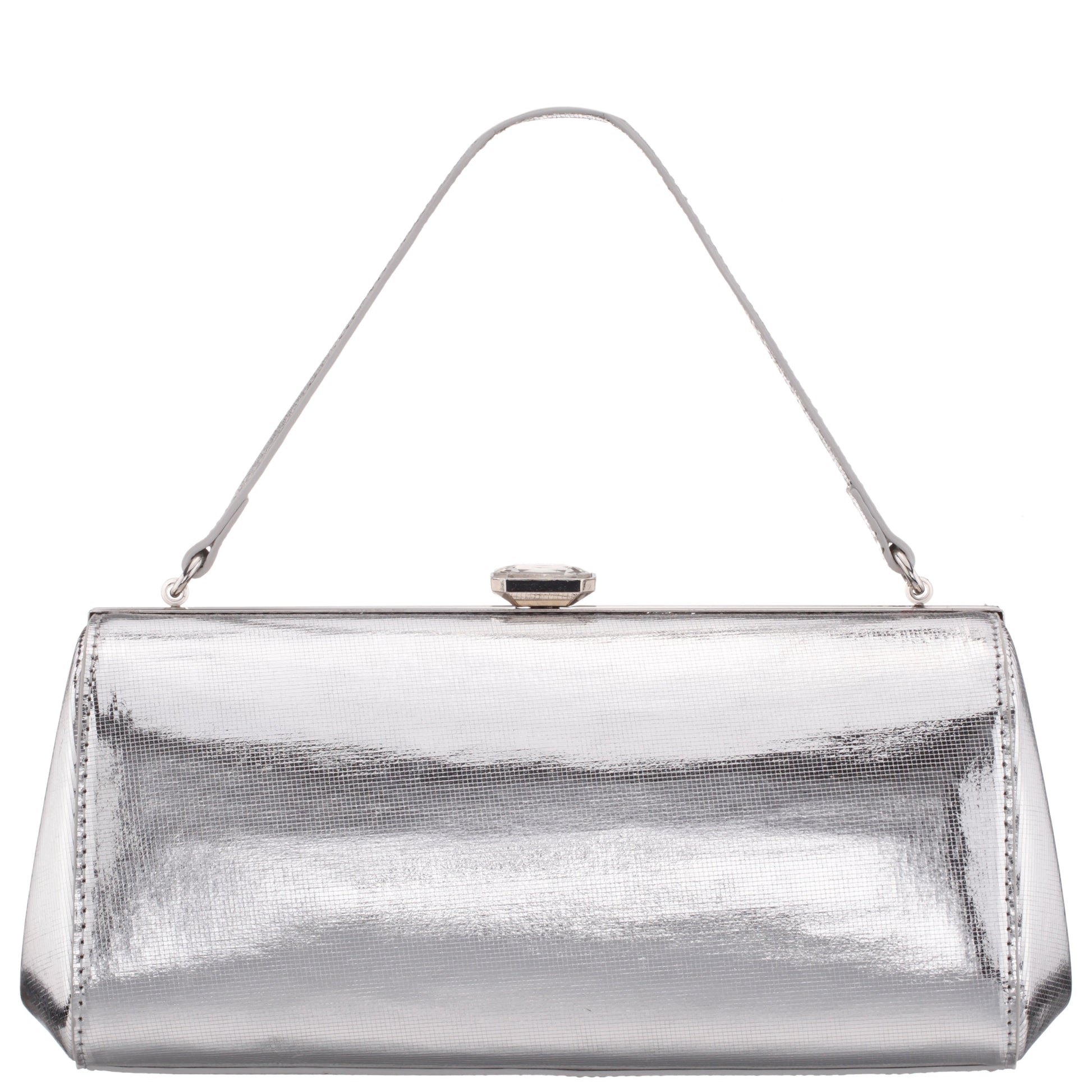 Nina Shoes Delsie Silver Mini Geo Metallic Frame Clutch