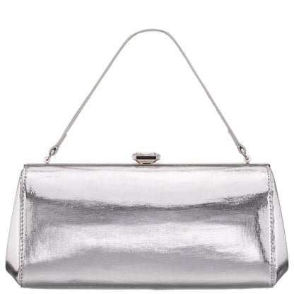 Nina Shoes Delsie Silver Mini Geo Metallic Frame Clutch