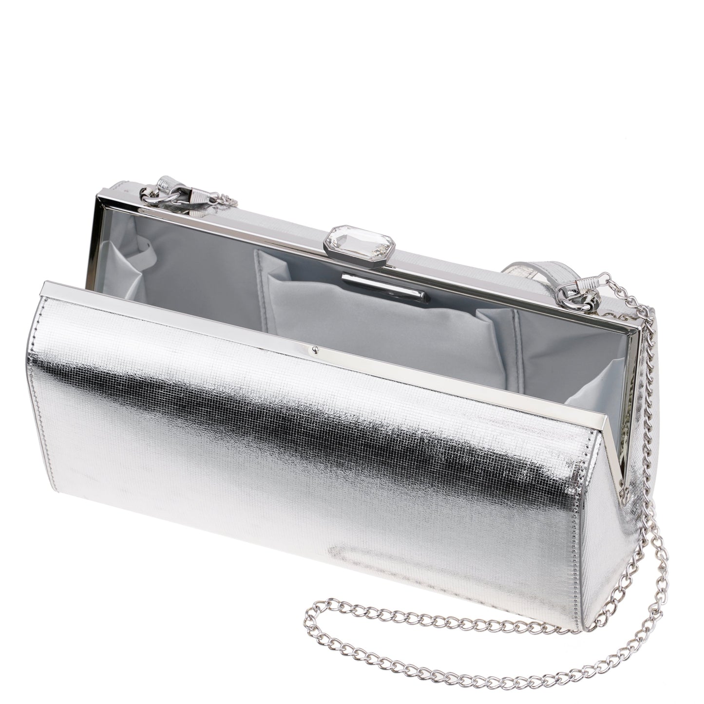 Nina Shoes Delsie Silver Mini Geo Metallic Frame Clutch