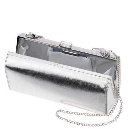 Nina Shoes Delsie Silver Mini Geo Metallic Frame Clutch