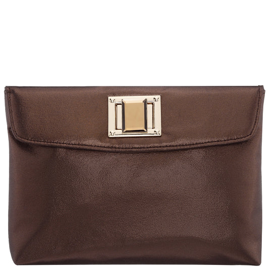 Nina Shoes Grayson Brown Reflective Suedette Foldover Clutch