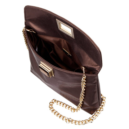 Nina Shoes Grayson Brown Reflective Suedette Foldover Clutch