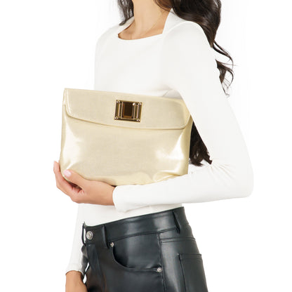 Nina Shoes Grayson Gold Reflective Suedette Foldover Clutch