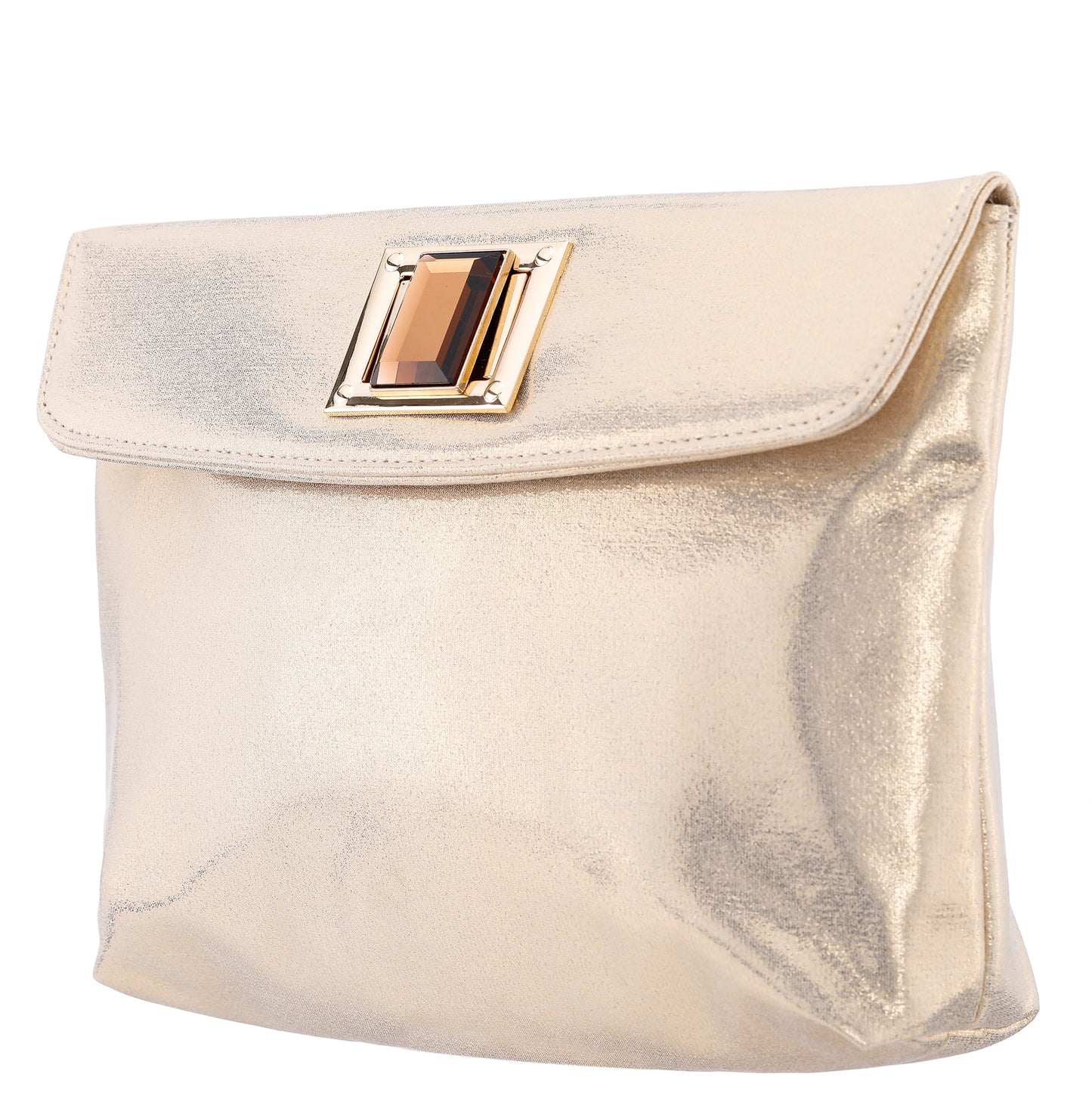 Nina Shoes Grayson Gold Reflective Suedette Foldover Clutch
