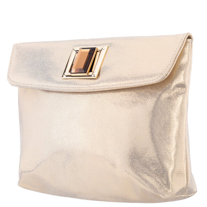Nina Shoes Grayson Gold Reflective Suedette Foldover Clutch