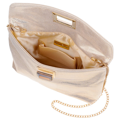 Nina Shoes Grayson Gold Reflective Suedette Foldover Clutch