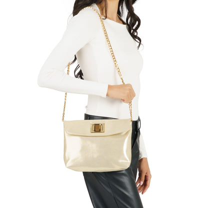 Nina Shoes Grayson Gold Reflective Suedette Foldover Clutch
