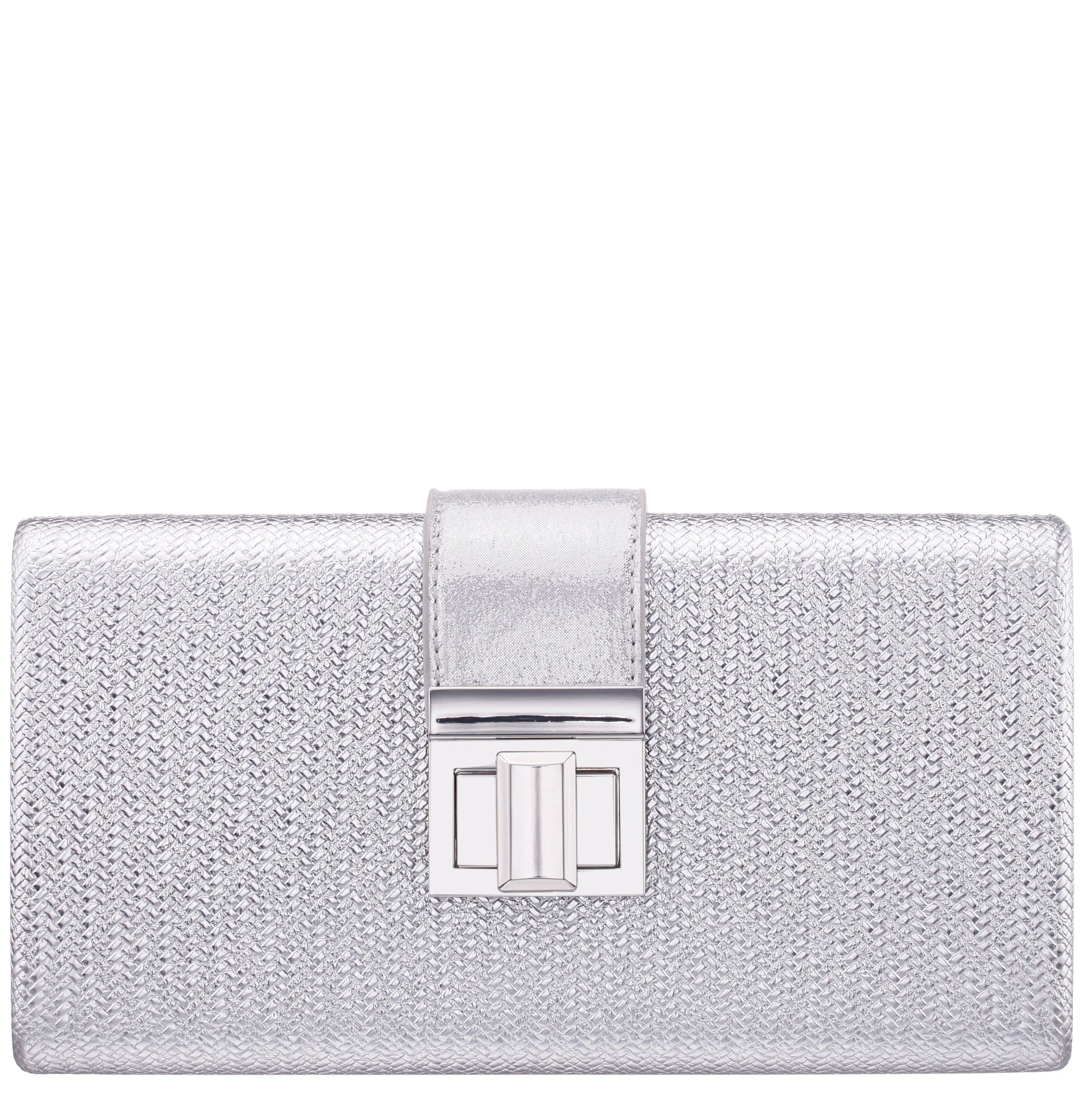 Nina Shoes Presly Antique Silver Embossed Woven PU / Reflective Suedette Minaudiere