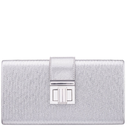 Nina Shoes Presly Antique Silver Embossed Woven PU / Reflective Suedette Minaudiere
