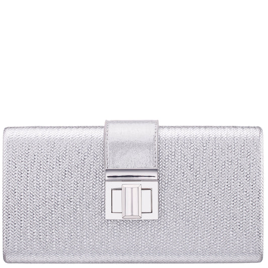 Nina Shoes Presly Antique Silver Embossed Woven PU / Reflective Suedette Minaudiere