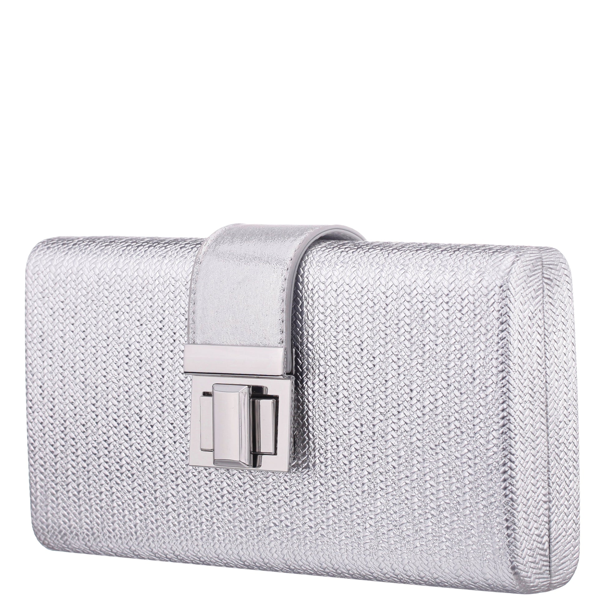 Nina Shoes Presly Antique Silver Embossed Woven PU / Reflective Suedette Minaudiere