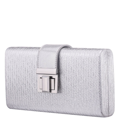 Nina Shoes Presly Antique Silver Embossed Woven PU / Reflective Suedette Minaudiere