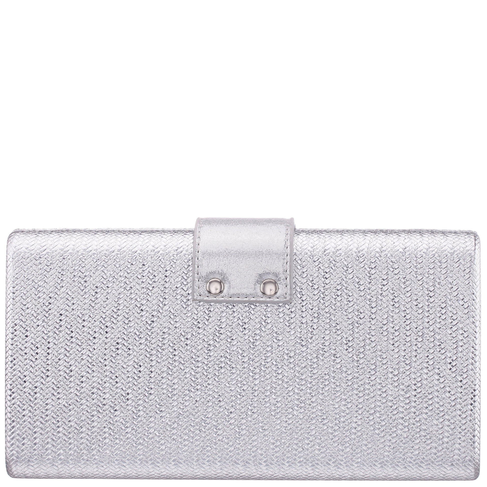 Nina Shoes Presly Antique Silver Embossed Woven PU / Reflective Suedette Minaudiere
