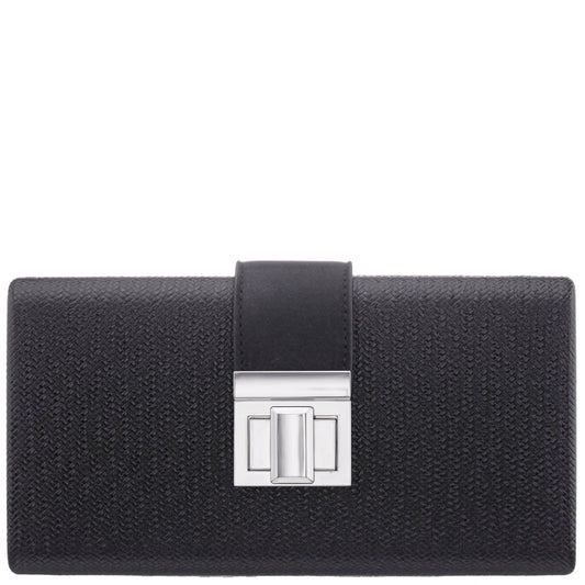 Nina Shoes Presly Black Embossed Woven PU / Reflective Suedette Minaudiere