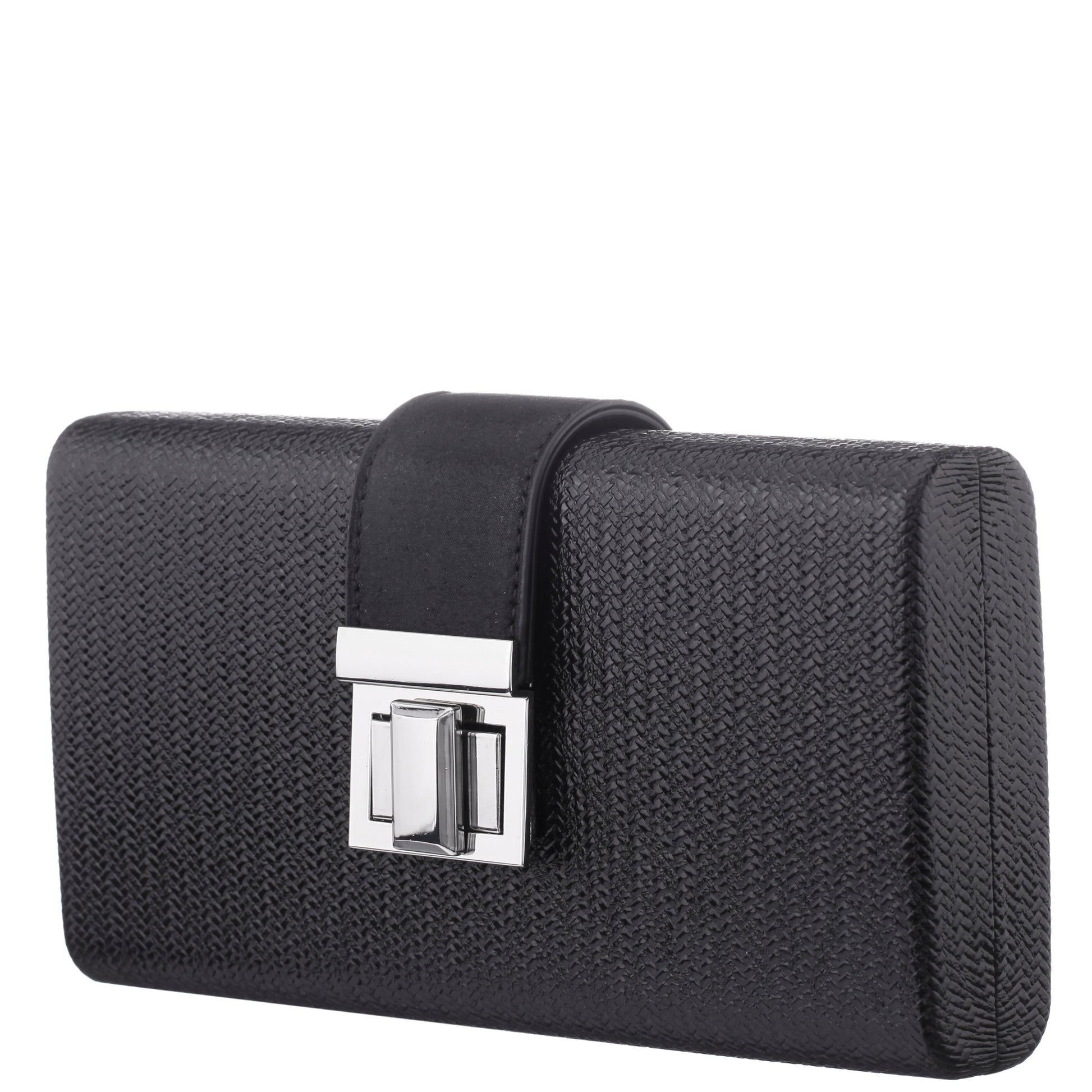 Nina Shoes Presly Black Embossed Woven PU / Reflective Suedette Minaudiere