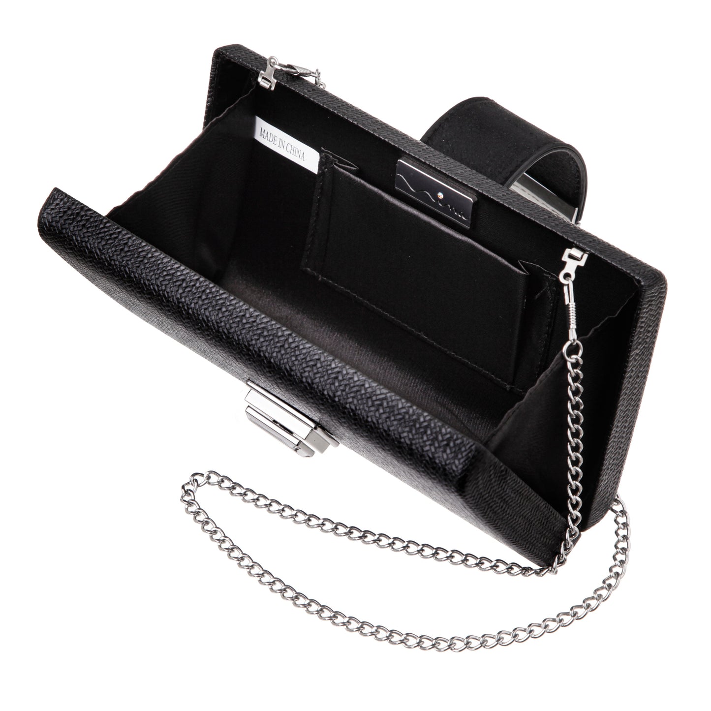 Nina Shoes Presly Black Embossed Woven PU / Reflective Suedette Minaudiere