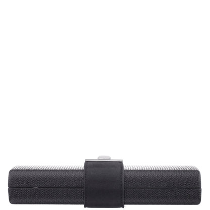 Nina Shoes Presly Black Embossed Woven PU / Reflective Suedette Minaudiere