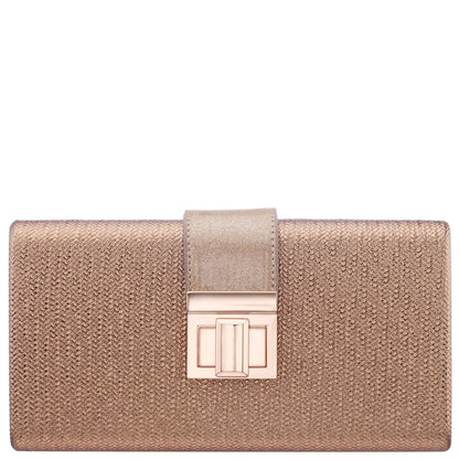 Nina Shoes Presly Brown Embossed Woven PU / Reflective Suedette Minaudiere
